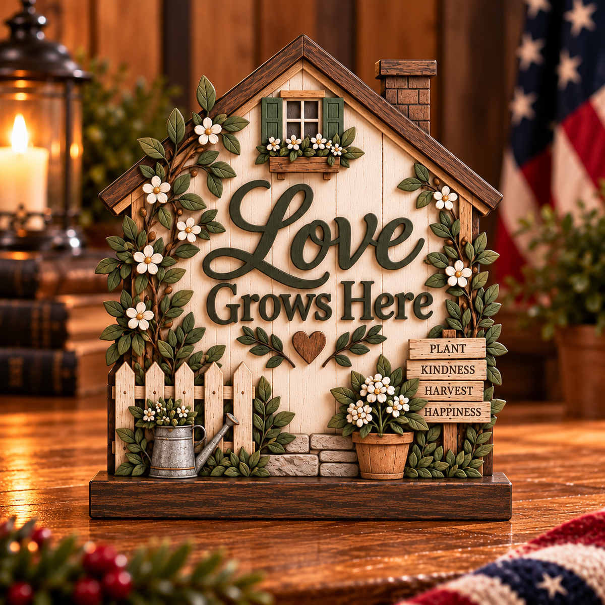 Love Grows House patriotic wood decor