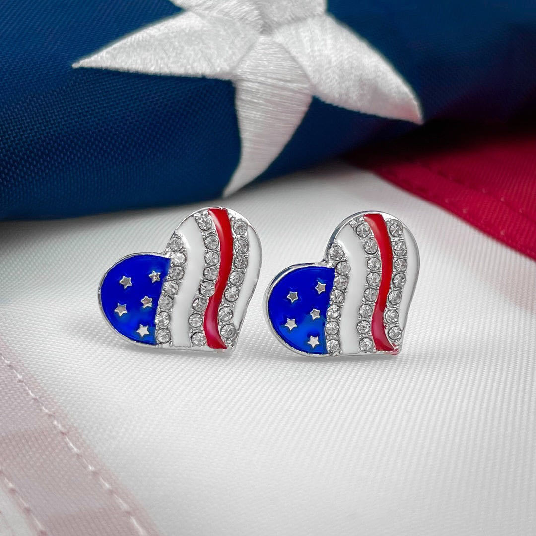 USA Heart Stud Earrings