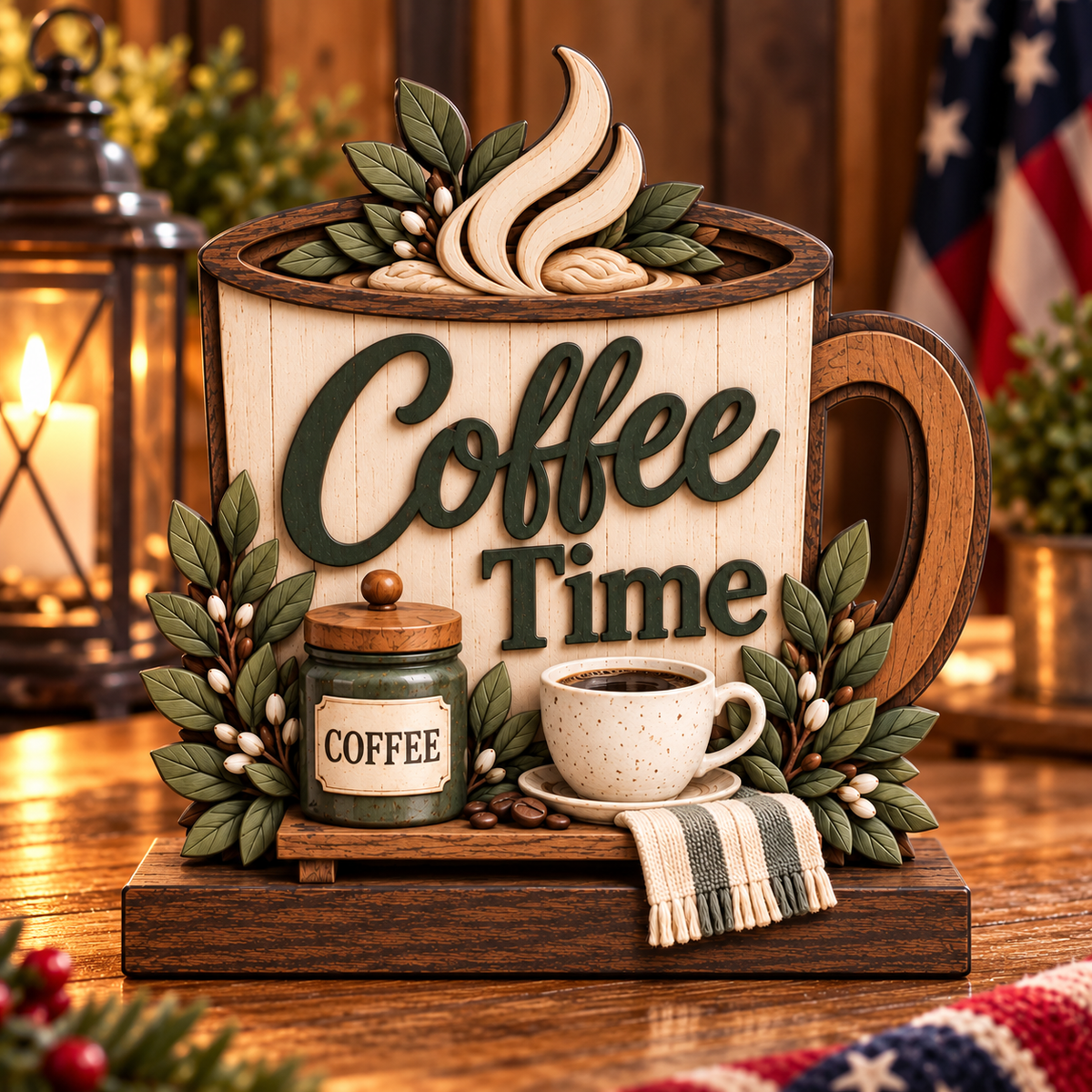 Coffee Time Mug patriotic wood decor