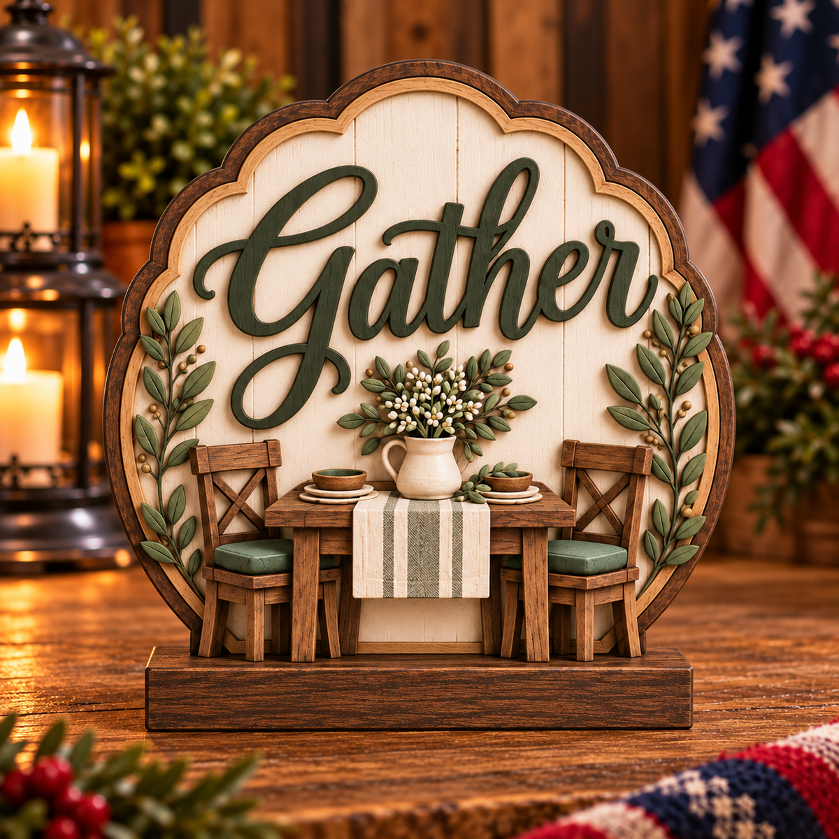 Gather Dinner Nook patriotic wood decor