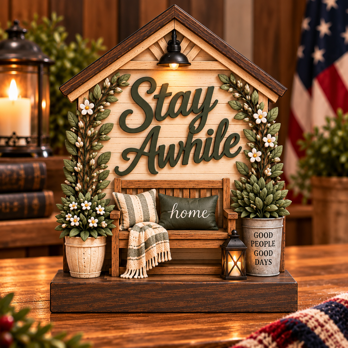 Stay Awhile Nook patriotic wood decor